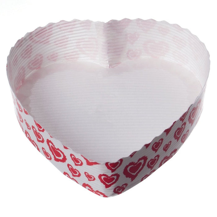 Moule à pâtisserie coeur blanc avec coeurs rouges papier jetable 13 x 3,5 cm