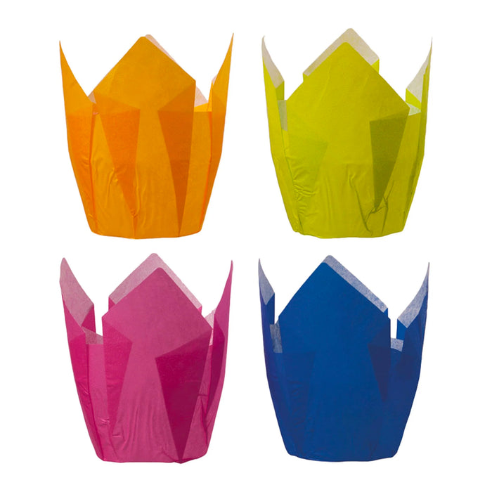 Moules à muffins en papier forme tulipe colorés (bleu, jaune, vert, rose)