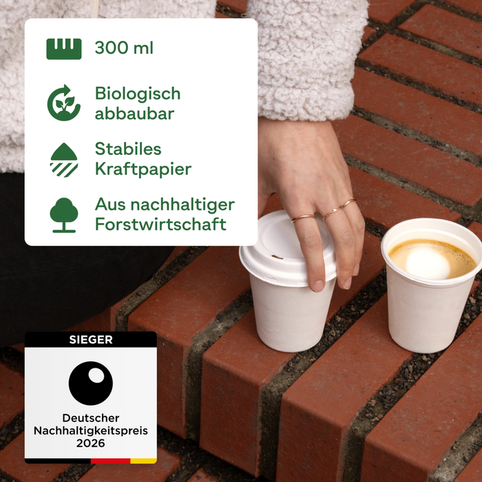 Gobelet à café bagasse 300ml - gobelet Ø 90mm - gobelet jetable canne à sucre