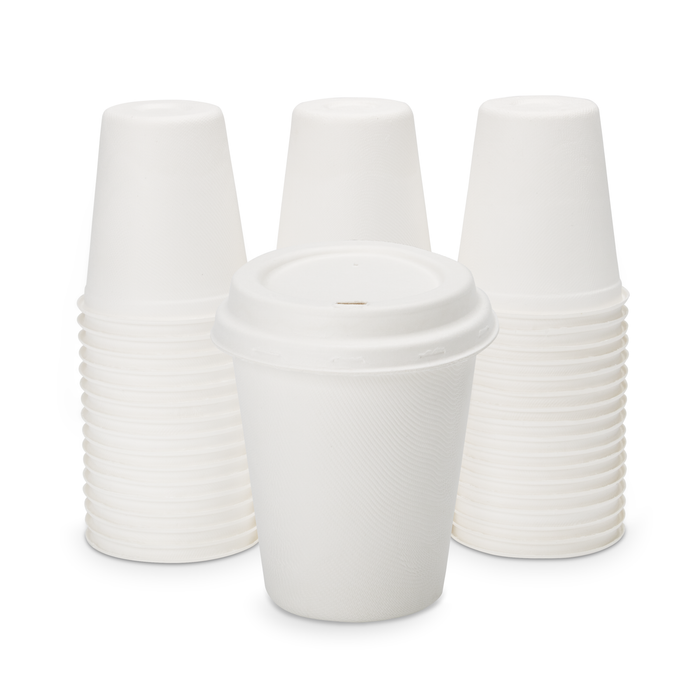 Ensemble de tasses à café à emporter avec couvercle, 300 ml, bagasse, Ø 9 cm