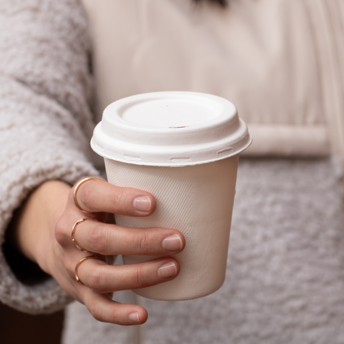 Ensemble de tasses à café à emporter avec couvercle, 300 ml, bagasse, Ø 9 cm