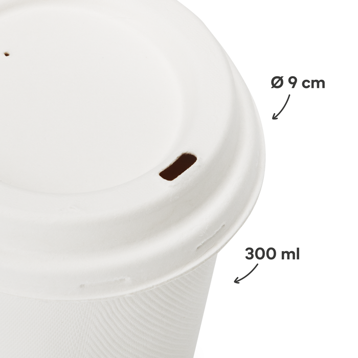 Ensemble de tasses à café à emporter avec couvercle, 300 ml, bagasse, Ø 9 cm