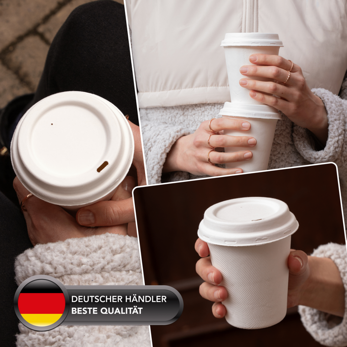 Ensemble de tasses à café à emporter avec couvercle, 300 ml, bagasse, Ø 9 cm