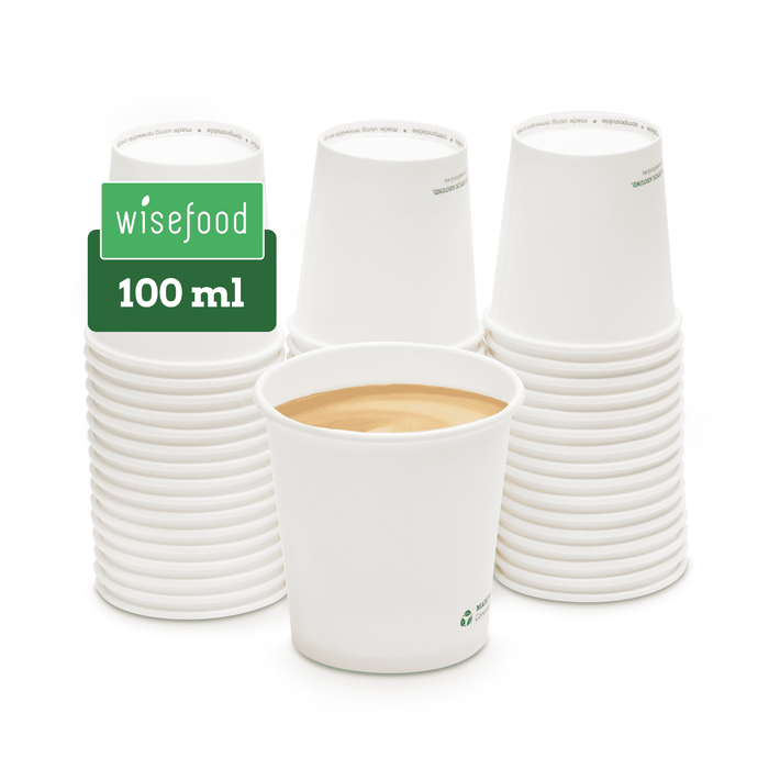 Gobelet en carton bio, 100 ml, compostable, certifié FSC®, simple paroi, blanc