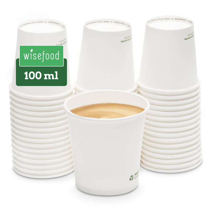 Gobelet en carton bio, 100 ml, compostable, certifié FSC®, simple paroi, blanc