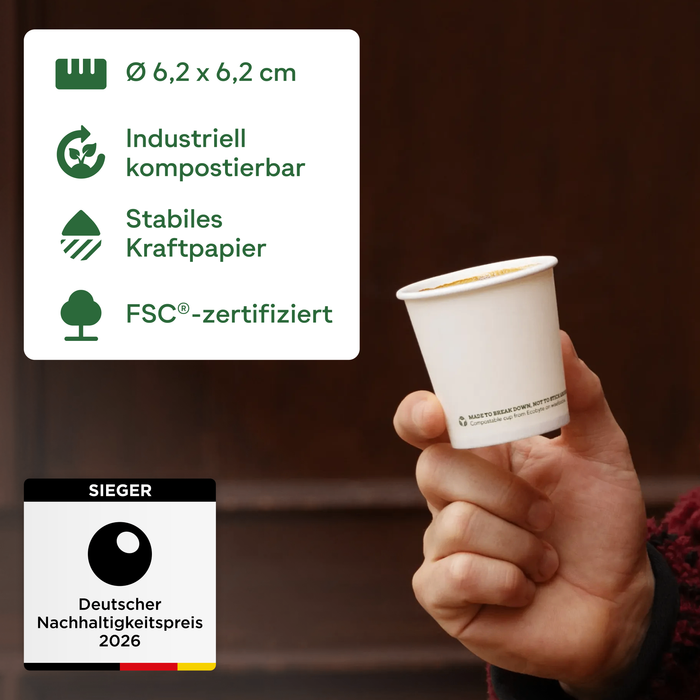 Gobelet en carton bio, 100 ml, compostable, certifié FSC®, simple paroi, blanc