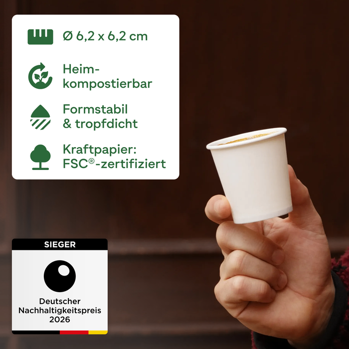 Gobelet en carton bio, 100 ml, certifié FSC®, compostable à domicile, marron, Ø 6,3 x 6,2 cm