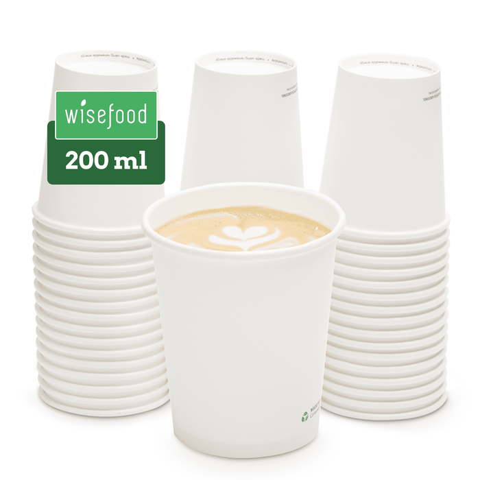 Gobelets en carton bio, 200 ml, compostables, certifiés FSC®, à simple paroi, blancs