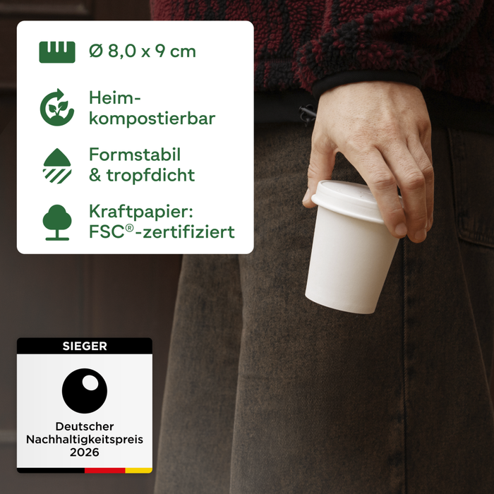 Gobelet en carton bio, 200 ml, certifié FSC®, compostable à domicile, marron, Ø 8 x 9,2 cm