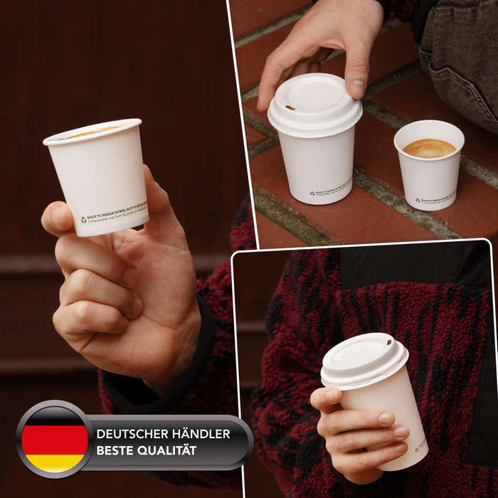 Gobelets en carton bio, 200 ml, compostables, certifiés FSC®, à simple paroi, blancs