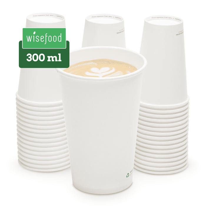 Gobelets en carton bio, 300 ml, compostables, certifiés FSC®, à paroi simple, blancs
