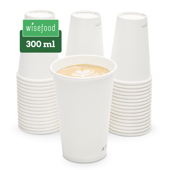 Gobelets en carton bio, 300 ml, compostables, certifiés FSC®, à paroi simple, blancs