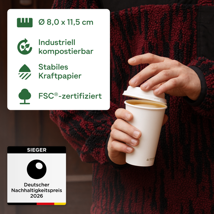 Gobelets en carton bio, 300 ml, compostables, certifiés FSC®, à paroi simple, blancs