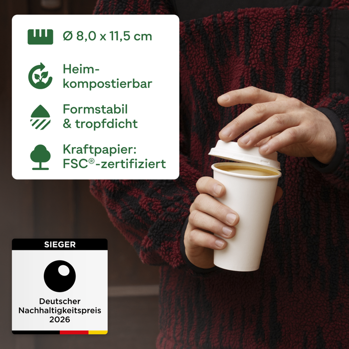 Gobelet en carton bio, 300 ml, certifié FSC®, compostable à domicile, marron, Ø 9 x 11 cm