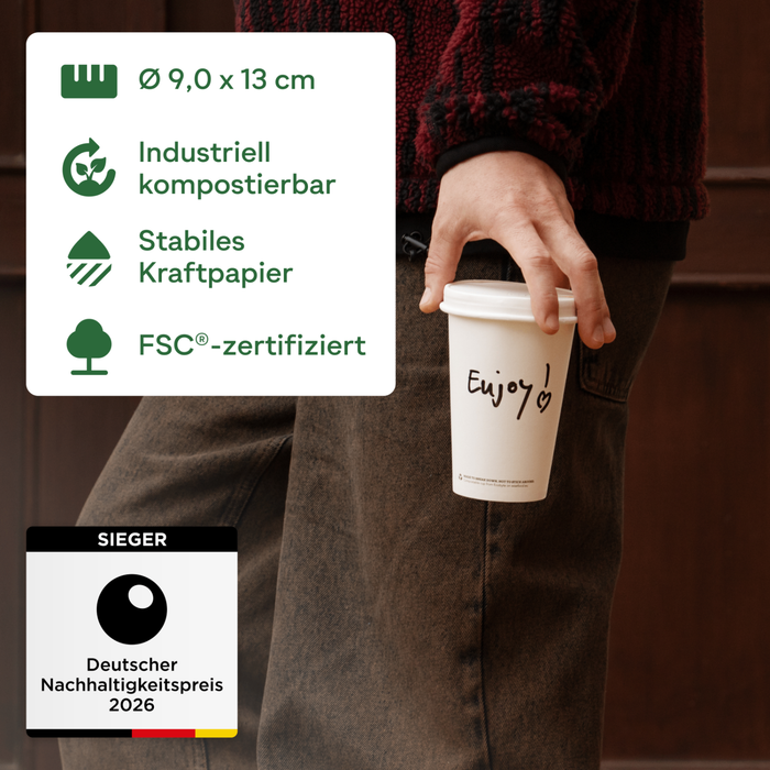 Gobelet en carton bio, 400 ml, compostable, certifié FSC®, simple paroi, blanc