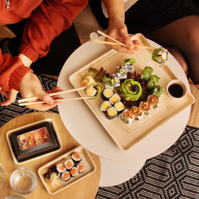 Plateau de service durable pour vos réceptions, fabriqué à partir de feuilles de palmier avec fenêtre transparente, LEEF, 27 × 27 × 5,5 cm