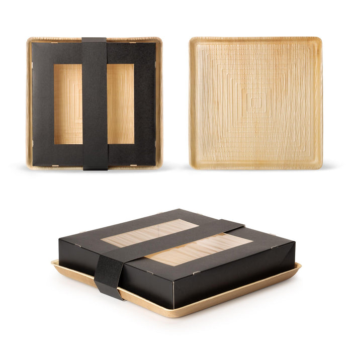 Plateau de service durable pour vos réceptions, fabriqué à partir de feuilles de palmier avec fenêtre transparente, LEEF, 27 × 27 × 5,5 cm