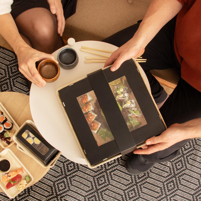 Plateau de service durable pour vos réceptions, fabriqué à partir de feuilles de palmier avec fenêtre transparente, LEEF, 27 × 27 × 5,5 cm