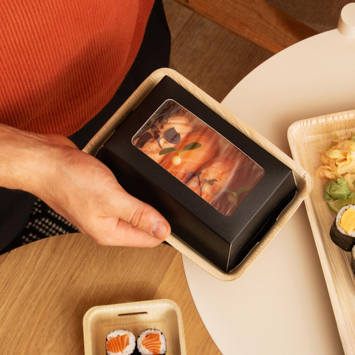 Boîte à sushis bio à emporter, en feuille de palmier avec fenêtre transparente, LEEF, 17 × 12 × 5 cm