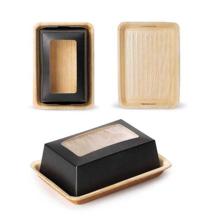 Boîte à sushis bio à emporter, en feuille de palmier avec fenêtre transparente, LEEF, 17 × 12 × 5 cm