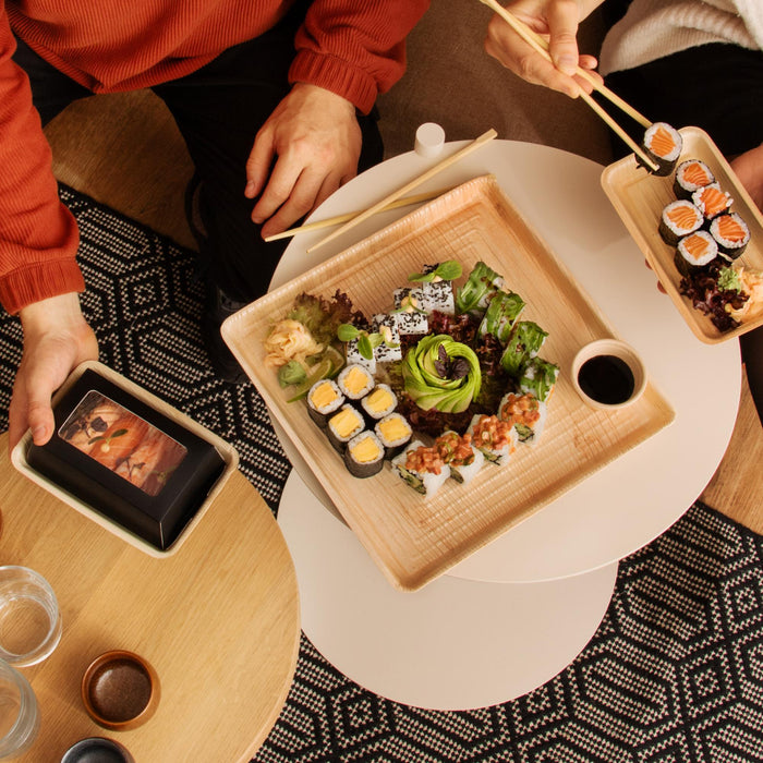 Boîte à sushis bio à emporter, en feuille de palmier avec fenêtre transparente, LEEF, 17 × 12 × 5 cm