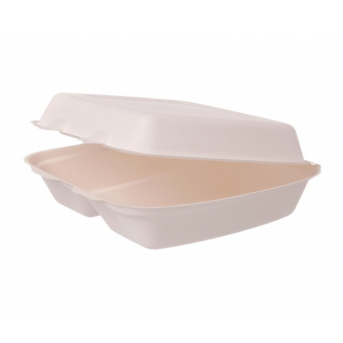 Boîte à menu IP4/2 Carré 2 compartiments 24,4x20,8x7cm Bagasse