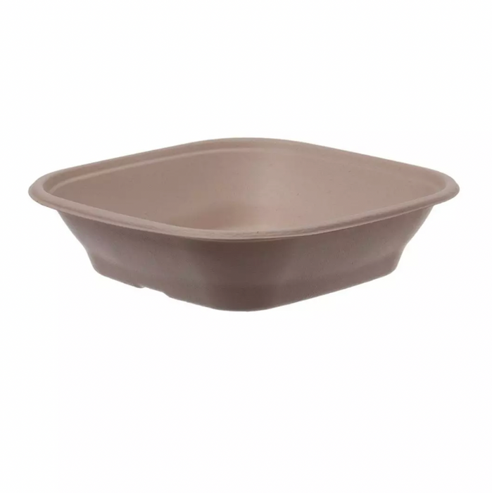 Bol à menu carré petit marron 27x27x7cm Bagasse