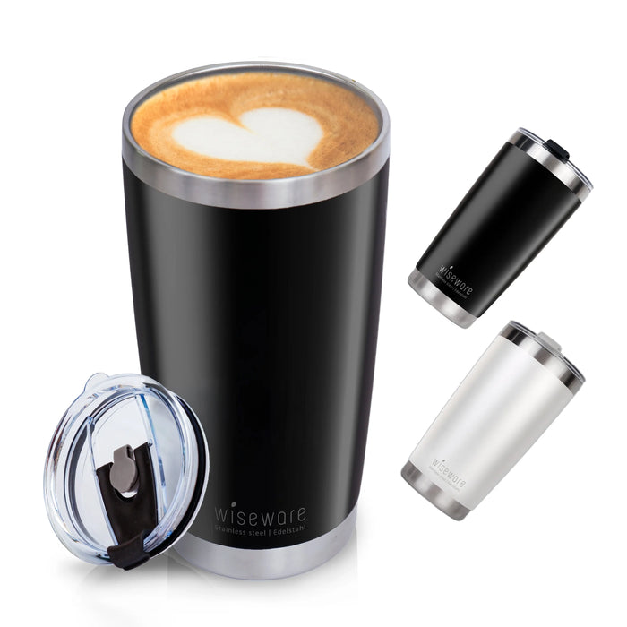 Mug isotherme en acier inoxydable avec couvercle 600ml (noir)