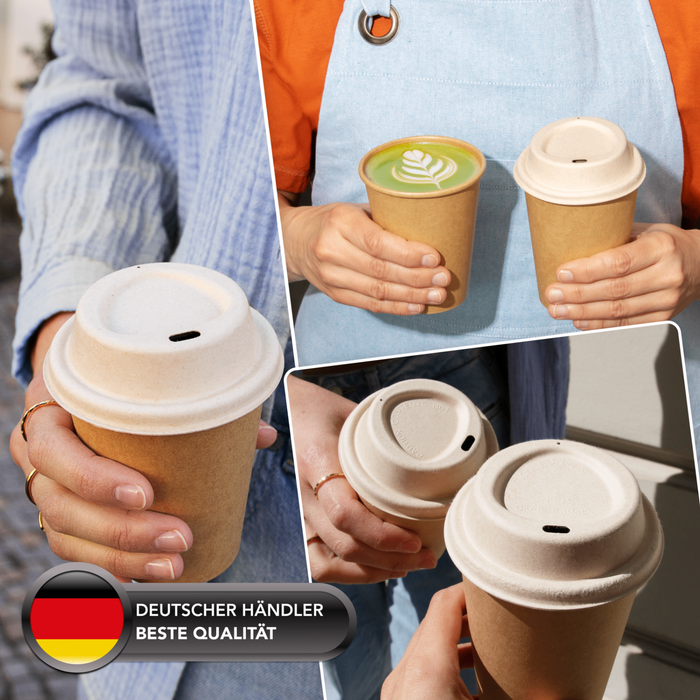 Couvercle à emporter pour gobelet carton bio 200 ml, bagasse, durable & robuste, marron, Ø 8 cm