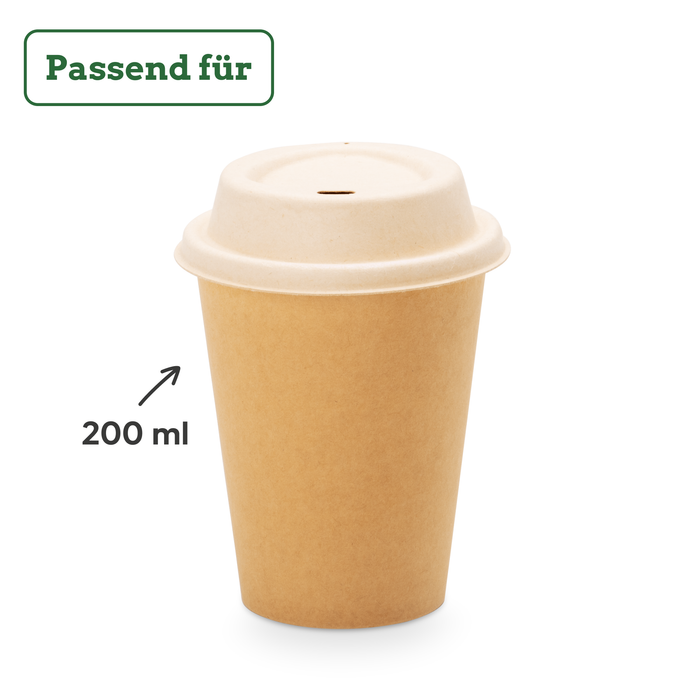 Couvercle à emporter pour gobelet carton bio 200 ml, bagasse, durable & robuste, marron, Ø 8 cm