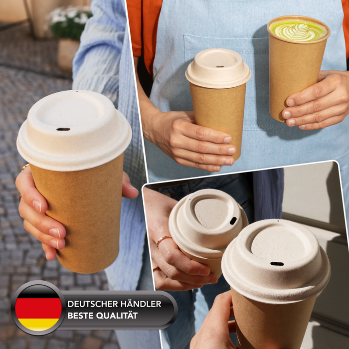 Couvercle en bagasse pour gobelets à emporter, Ø 8 cm, marron, durable, stable et adapté aux gobelets en carton