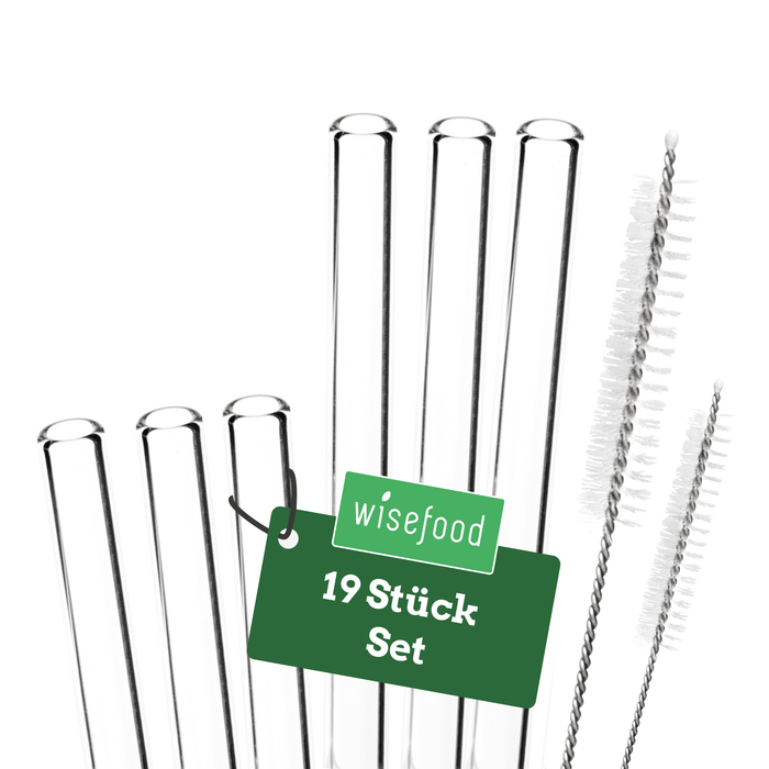 Set de pailles en verre : 14 pailles + 4 pinceaux