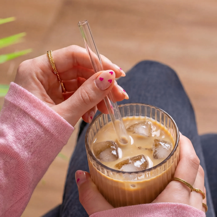 Set de pailles en verre : 14 pailles + 4 pinceaux
