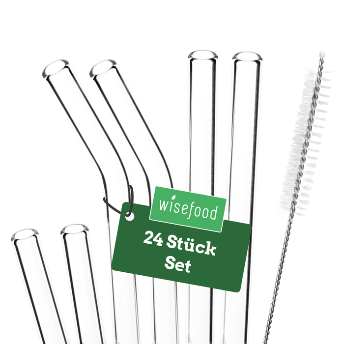 Set de pailles en verre : 19 pailles + 4 pinceaux