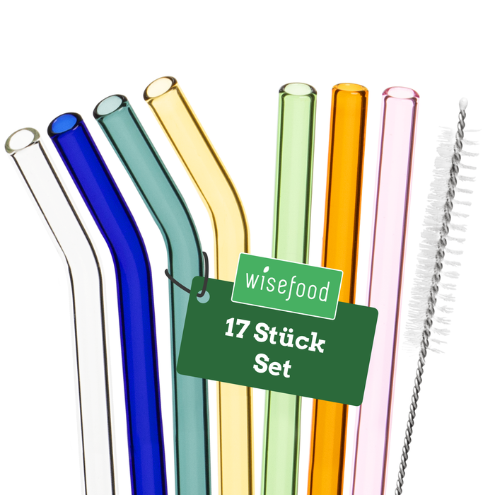 Ensemble de pailles colorées en verre : 14 pailles + 2 pinceaux