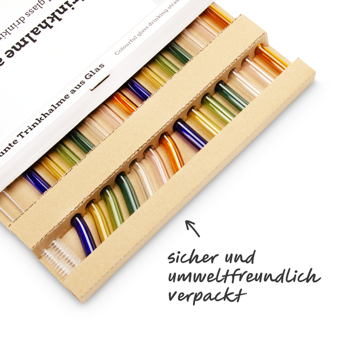 Ensemble de pailles colorées en verre : 14 pailles + 2 pinceaux