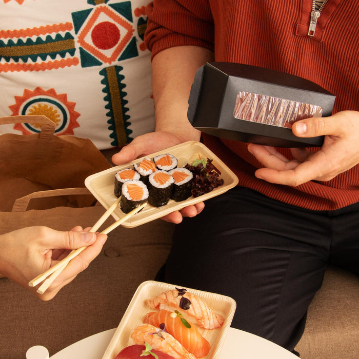 Boîte à sushis bio à emporter, en feuille de palmier avec fenêtre transparente, LEEF, 18 × 10 × 5 cm
