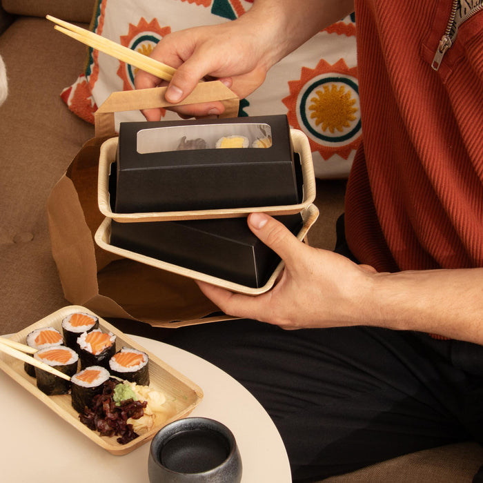 Boîte à sushis bio à emporter, en feuille de palmier avec fenêtre transparente, LEEF, 18 × 10 × 5 cm