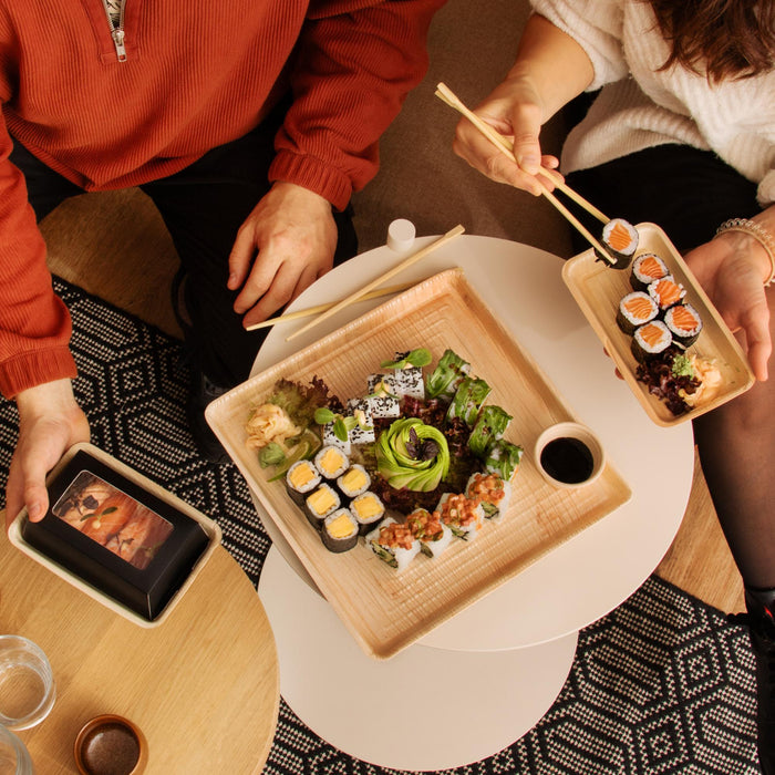 Boîte à sushis bio à emporter, en feuille de palmier avec fenêtre transparente, LEEF, 18 × 10 × 5 cm