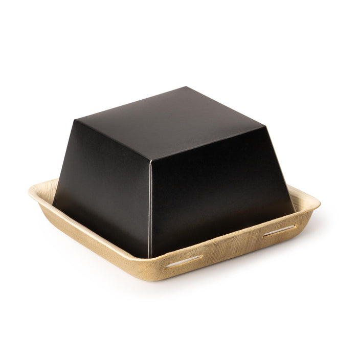 Boîte à emporter pour burger bio, en feuille de palmier avec couvercle en papier, LEEF, 17 x 17 x 8 cm