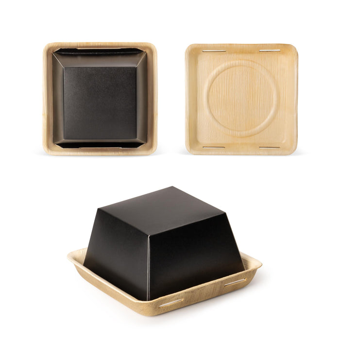 Boîte à emporter pour burger bio, en feuille de palmier avec couvercle en papier, LEEF, 17 x 17 x 8 cm