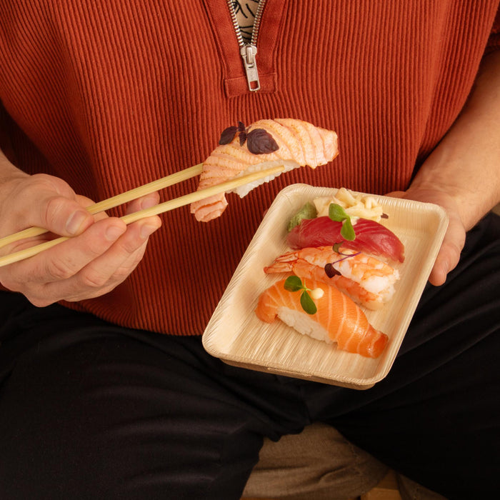 Boîte à sushis bio à emporter, en feuille de palmier avec couvercle en papier, LEEF, 17 x 12 x 5 cm