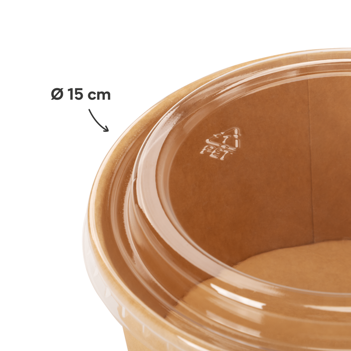 Couvercles en PET pour bols en carton de 500, 650 et 800 ml, stables et parfaitement adaptés, transparents, Ø 15 cm