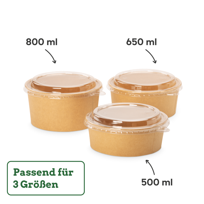 Couvercles en PET pour bols en carton de 500, 650 et 800 ml, stables et parfaitement adaptés, transparents, Ø 15 cm