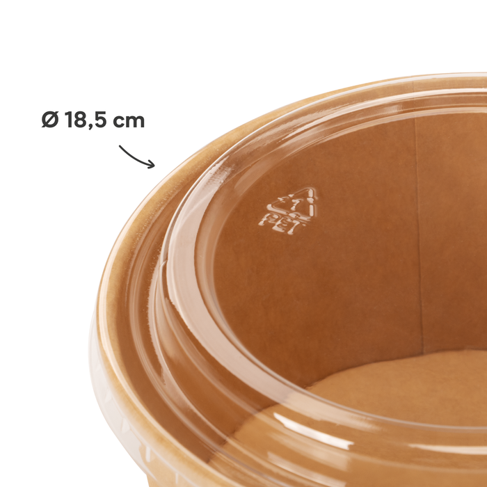 Couvercle en PET pour barquette en carton de 1000 ml, stable et ajusté, transparent, Ø 18,5 cm