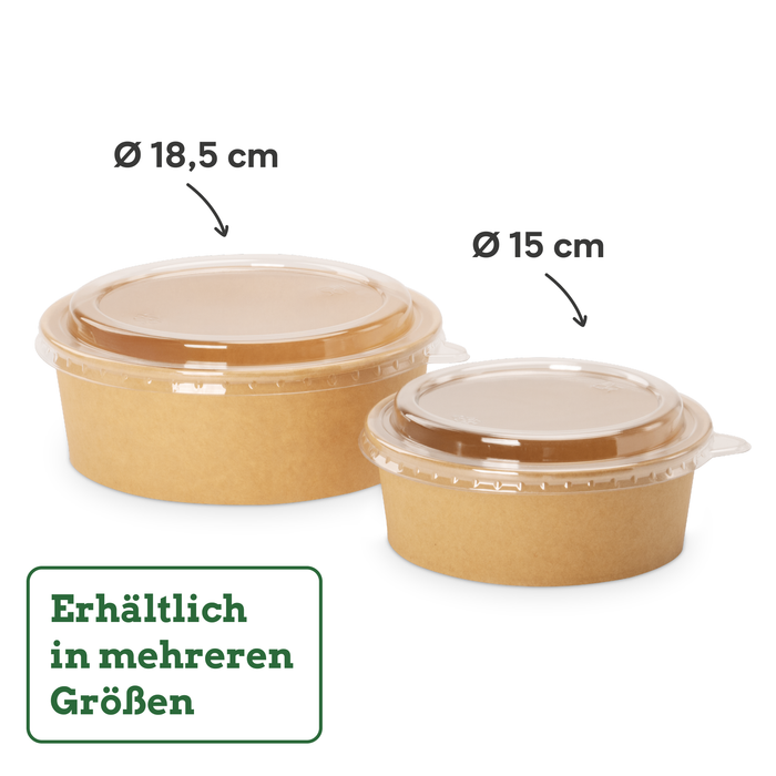 Couvercle en PET pour barquette en carton de 1000 ml, stable et ajusté, transparent, Ø 18,5 cm