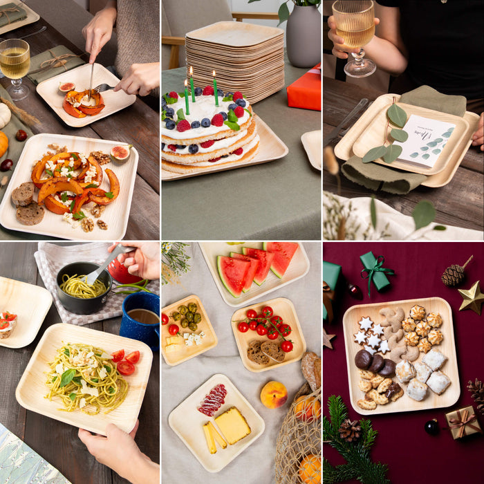 Assiette carrée feuille de palmier 18 x 18 cm