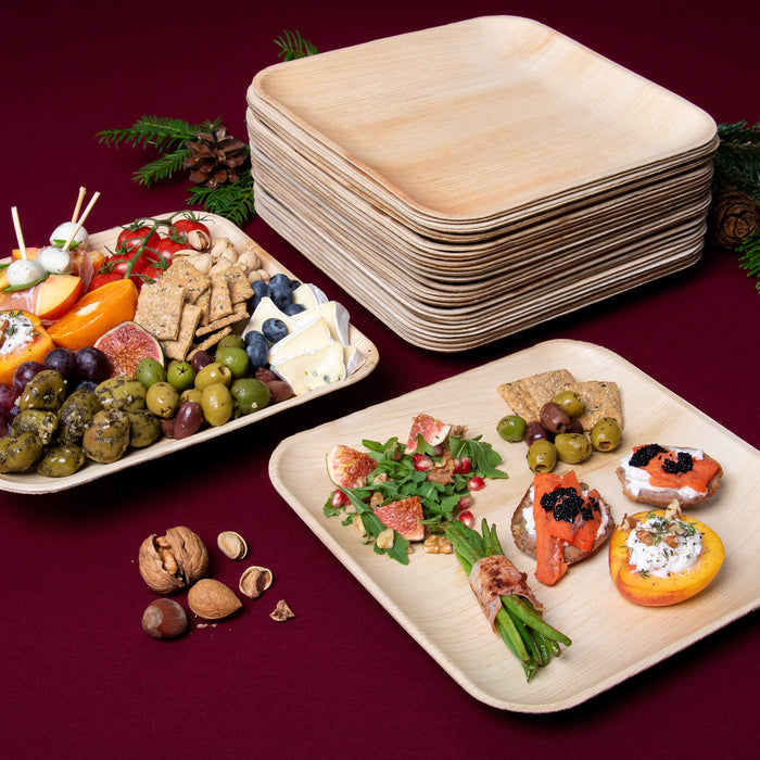 Assiette carrée feuille de palmier 25 x 25 cm