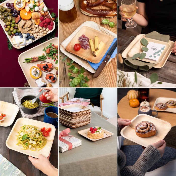 Assiette carrée feuille de palmier 20 x 20 cm