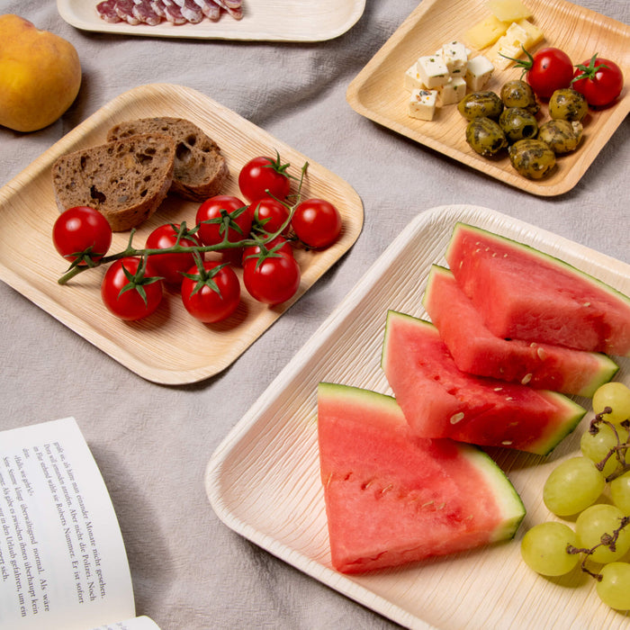 Assiette carrée feuille de palmier 20 x 20 cm